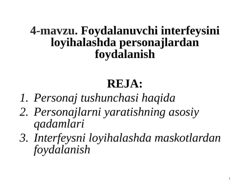Foydalanuvchi interfeysi loyihalashda personajlardan foydalanish