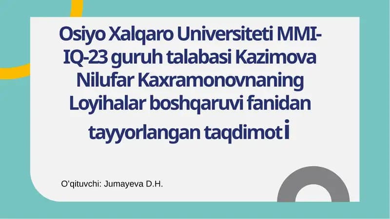 Biznesloyihalash va biznes rejalar