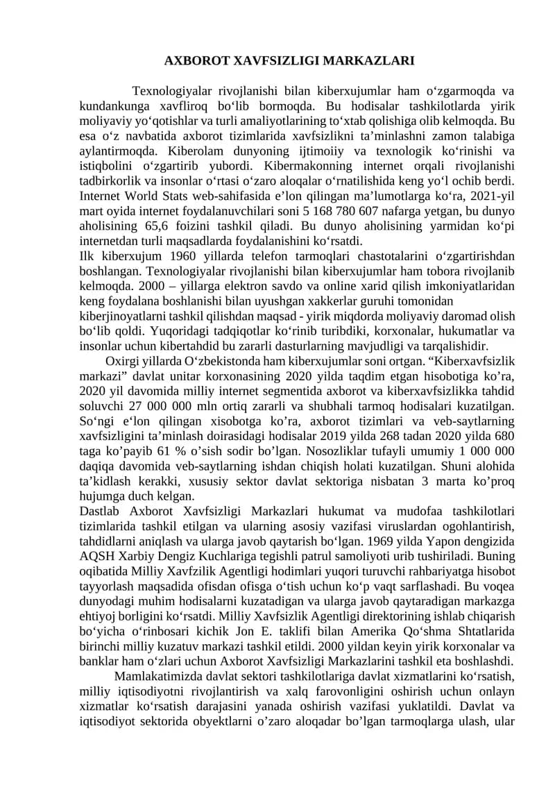 Axborot xavfsizligi makrazlari