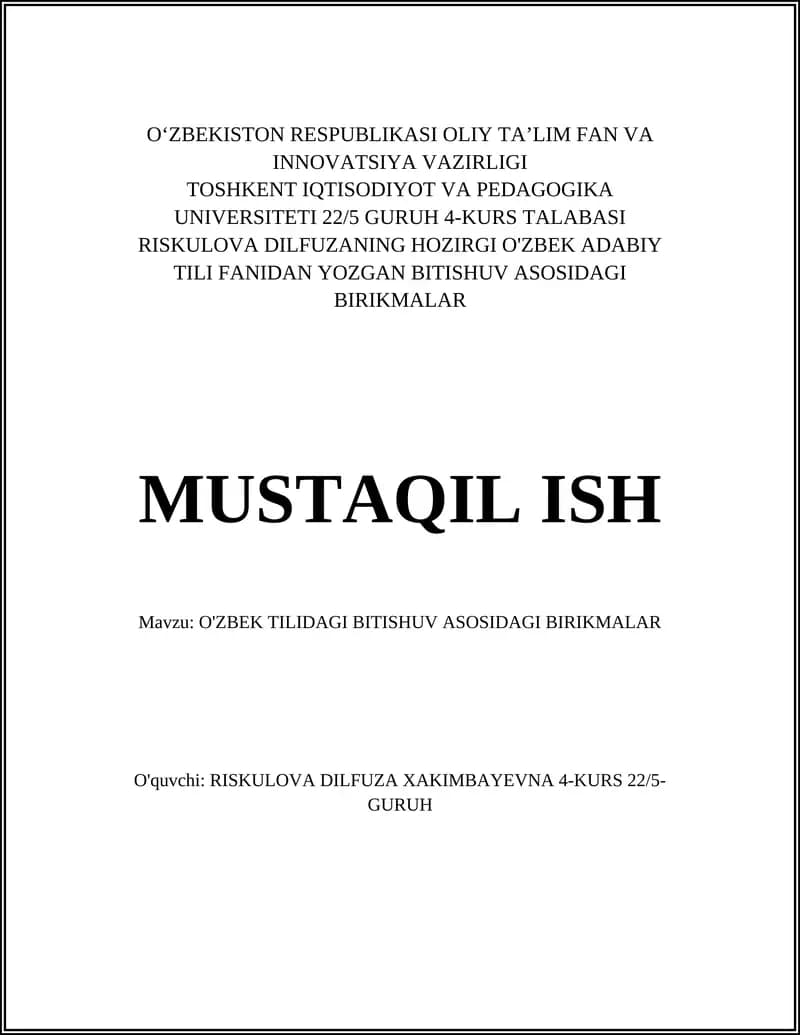 O'ZBEK TILIDAGI BITISHUV ASOSIDAGI BIRIKMALAR