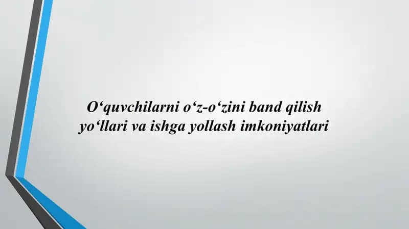 O‘quvchilarni o‘z-o‘zini band qilish yo‘llari va ishga yollash imkoniyatlari