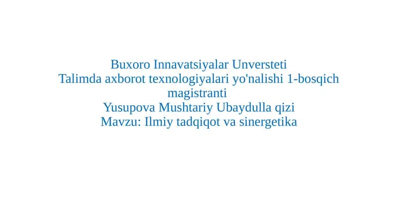 Ilmiytadqiqot va sinergetika