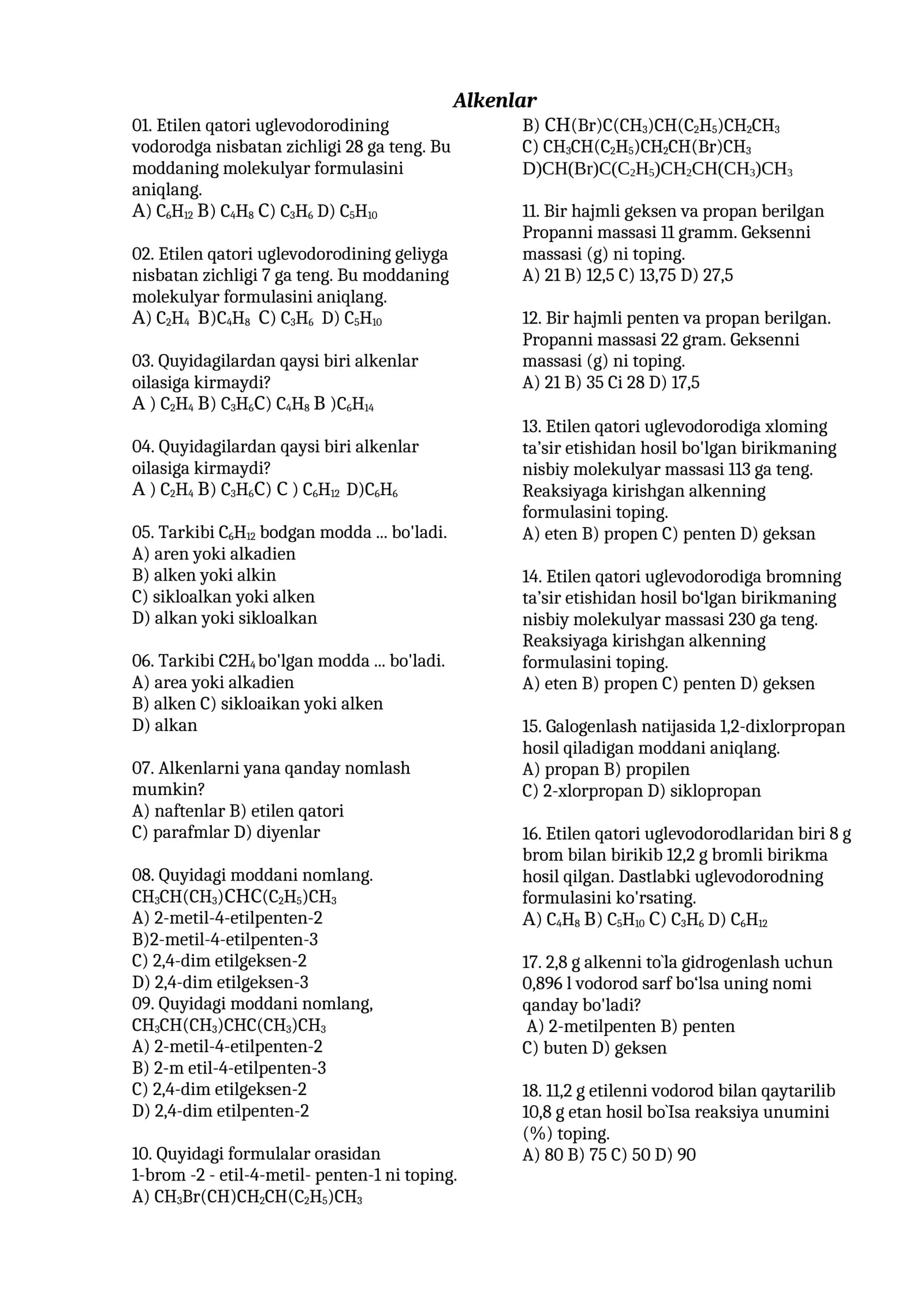 Alkenlar