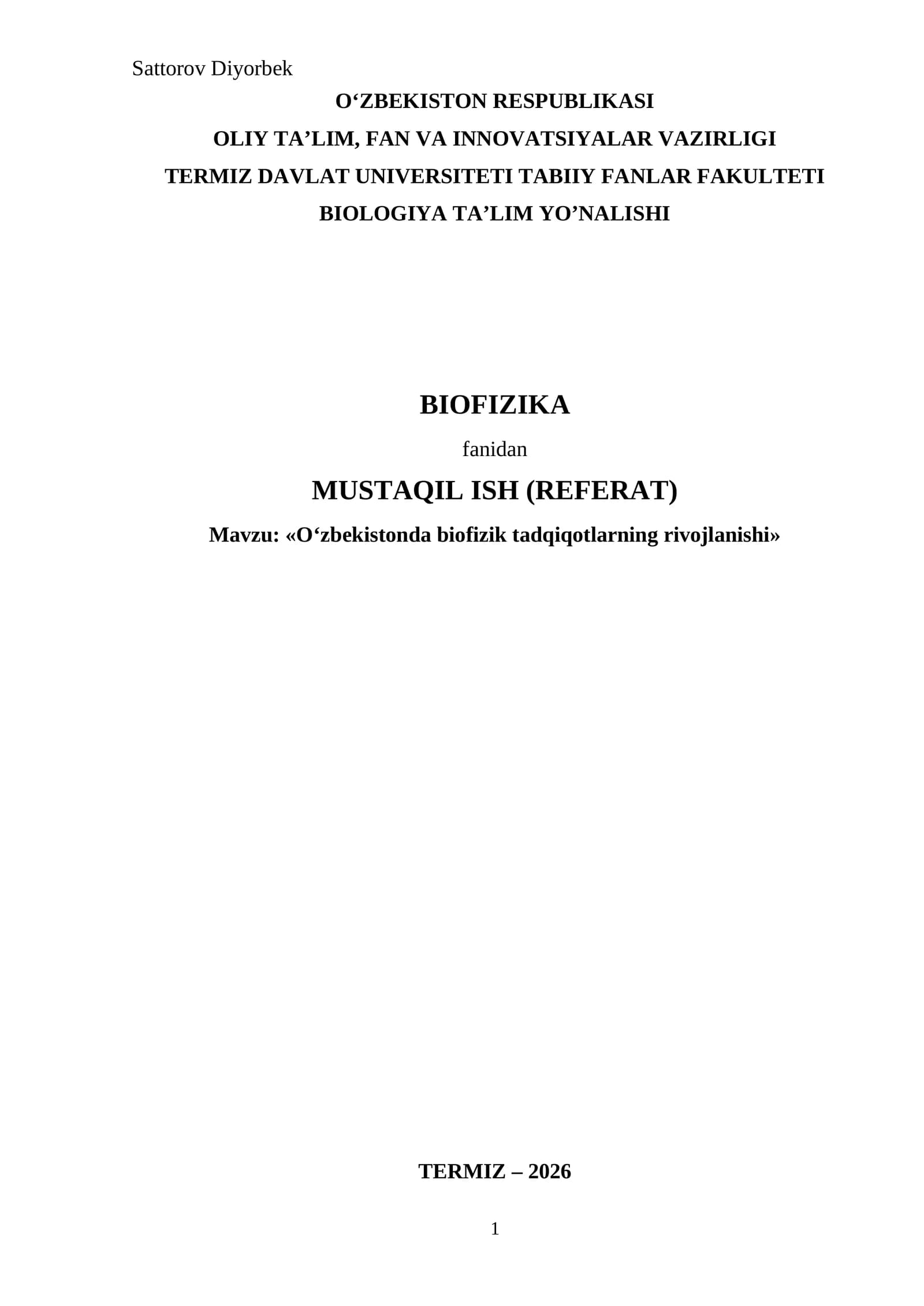 Oʻzbekistonda biofizik tadqiqotlarning rivojlanishi