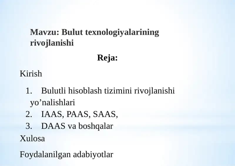 Buluttexnologiyalarining rivojlanishi