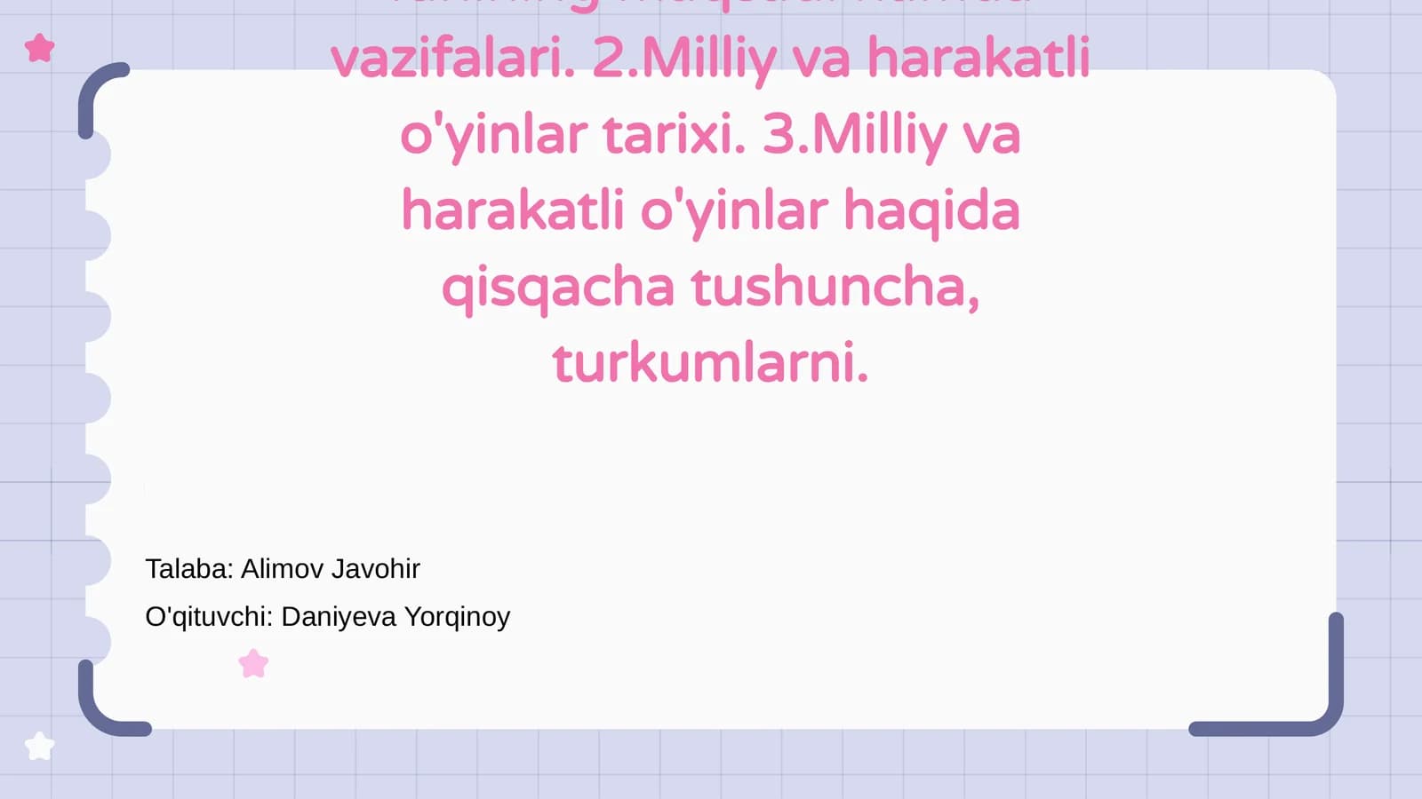 Milliy va harakatli o'yinlar