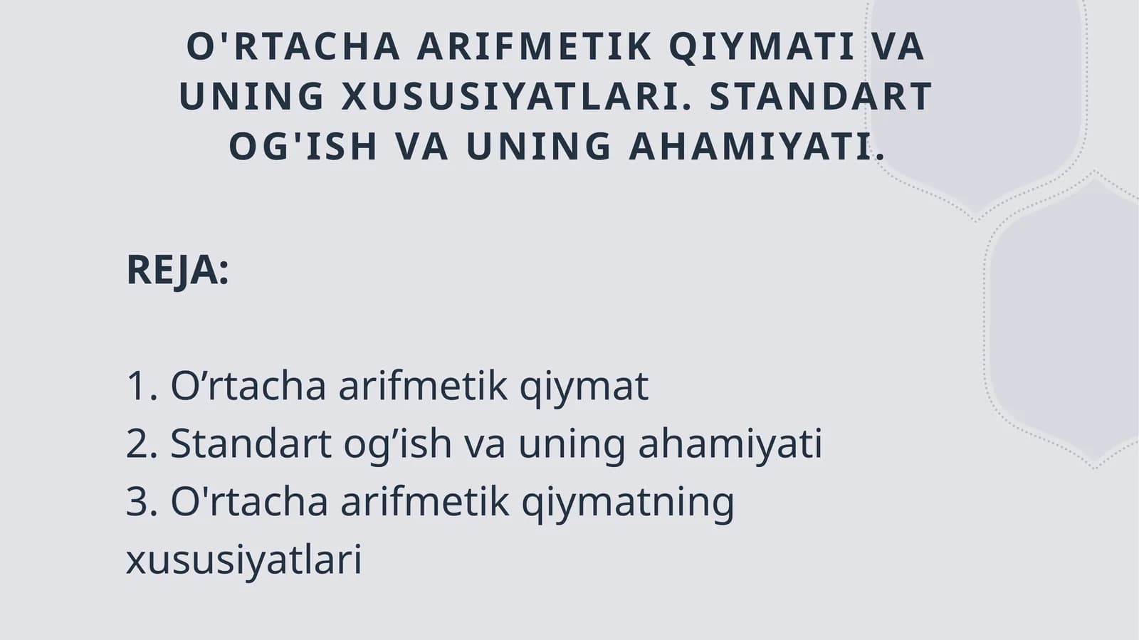 Oʻrtacha arifmetik qiymat uning xossalari