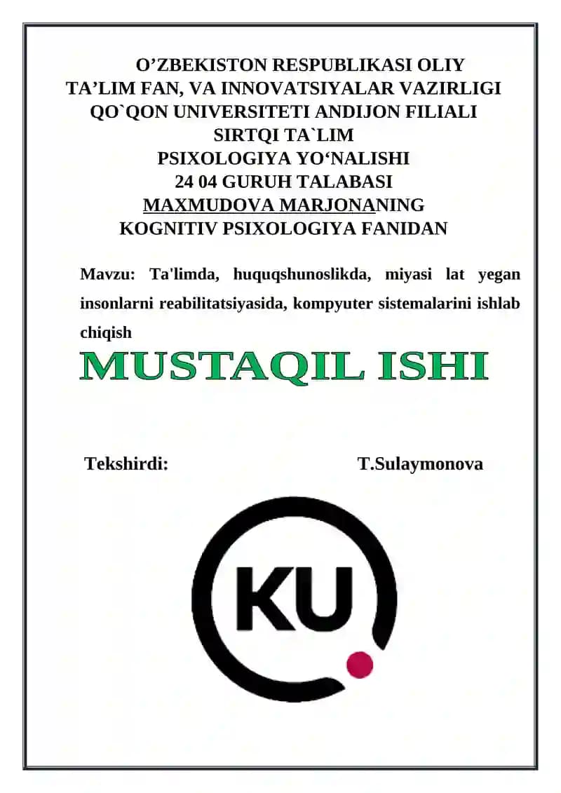 Kognitiv Psixologiya Fanidan