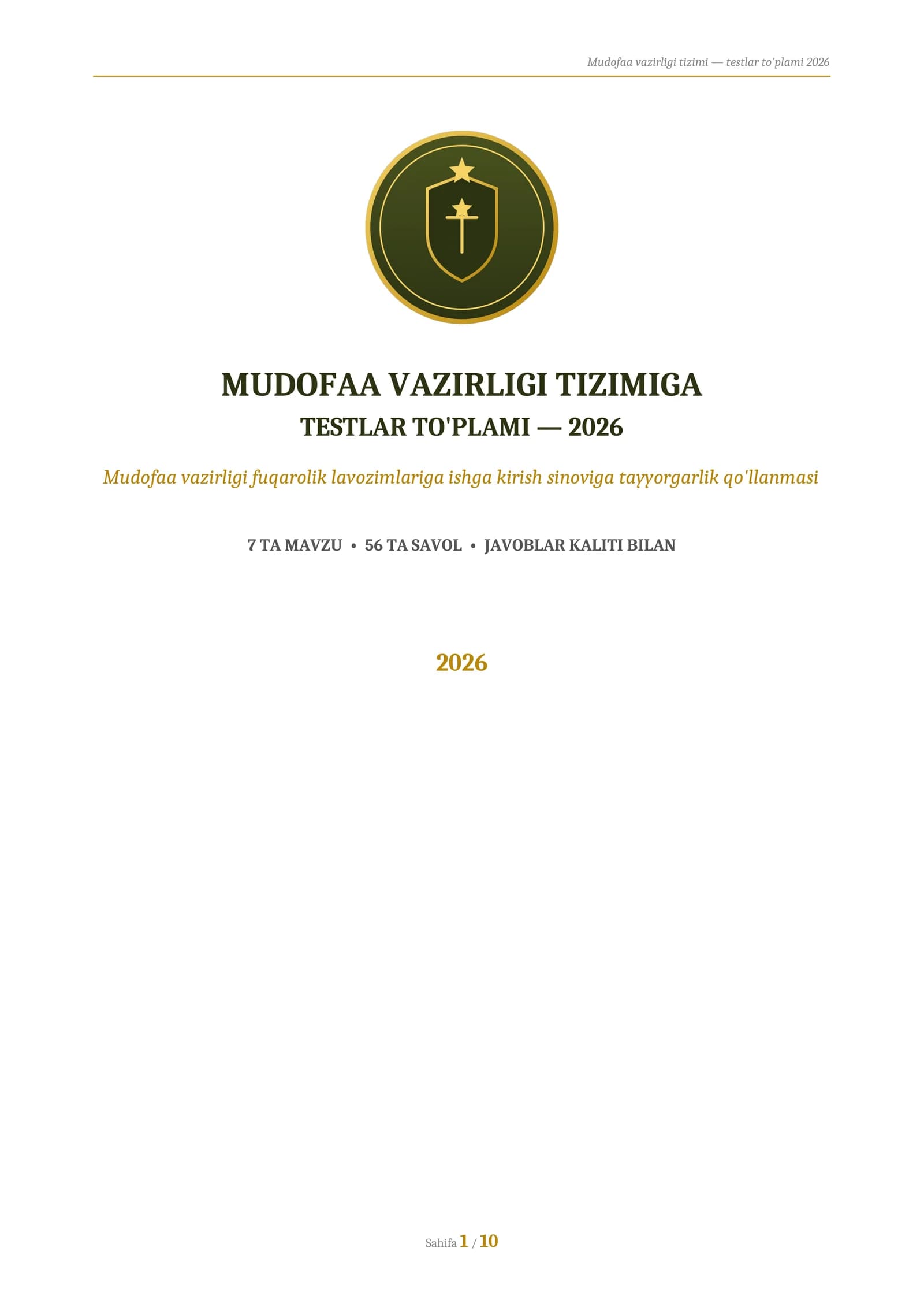 Mudofaa vazirligi fuqarolik lavozimlariga ishga kirish sinoviga tayyorgarlik qo'llanmasi