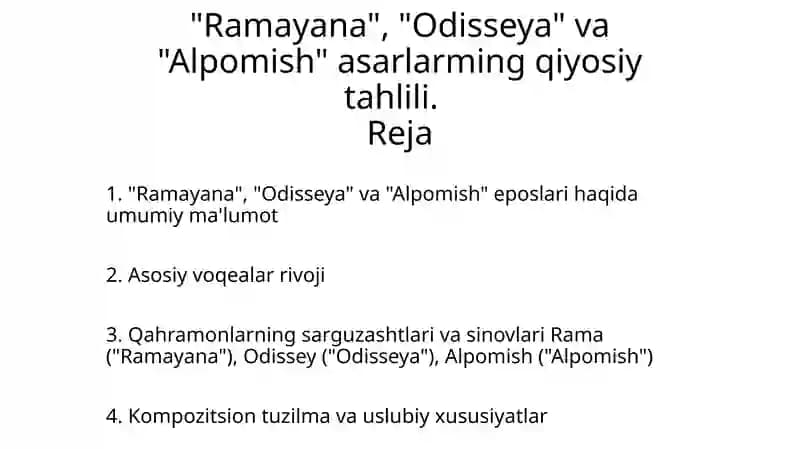 "Ramayana", "Odisseya" va "Alpomish"ning qiyosiy tahlili