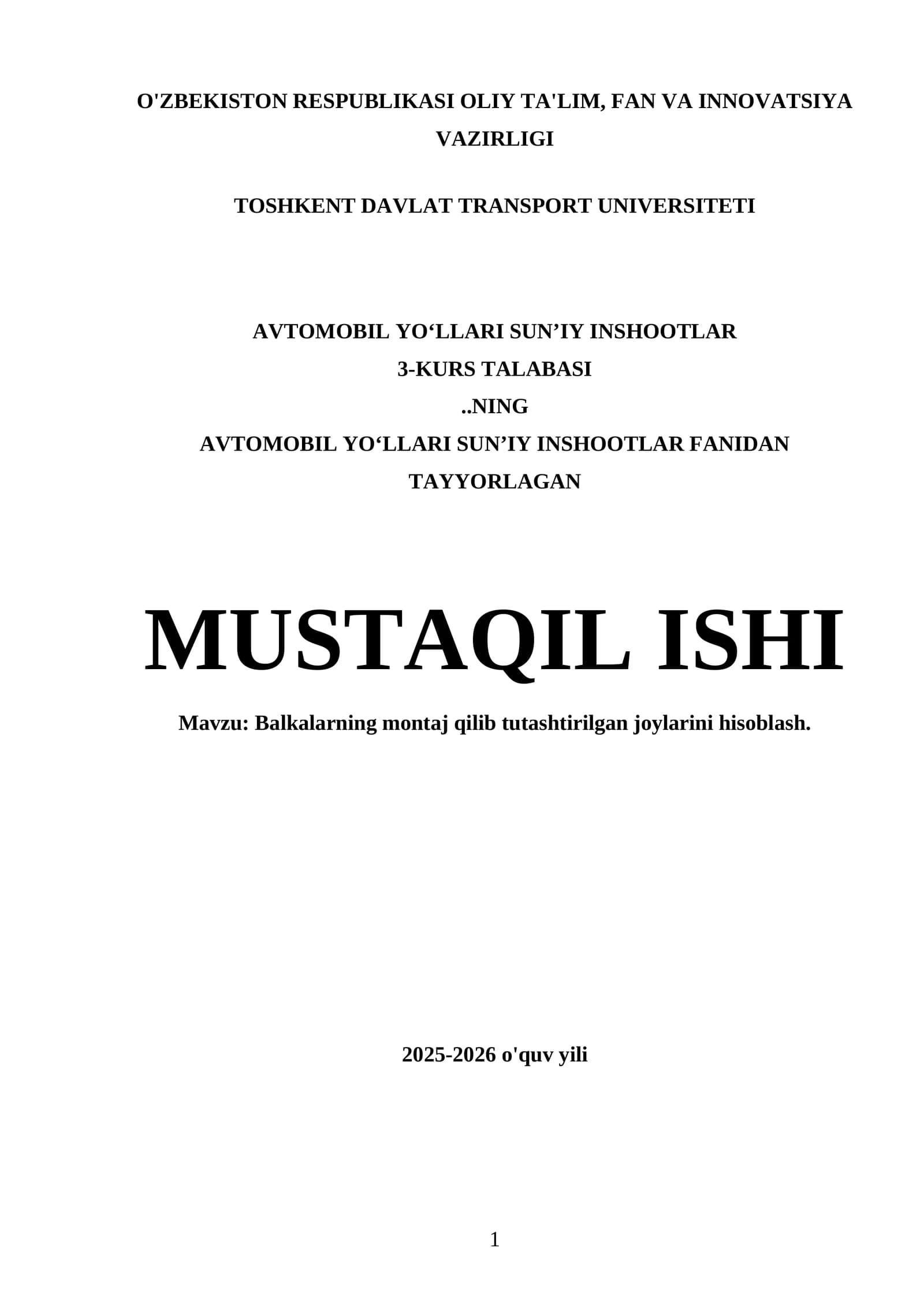 Balkalarning montaj qilib tutashtirilgan joylarini hisoblash