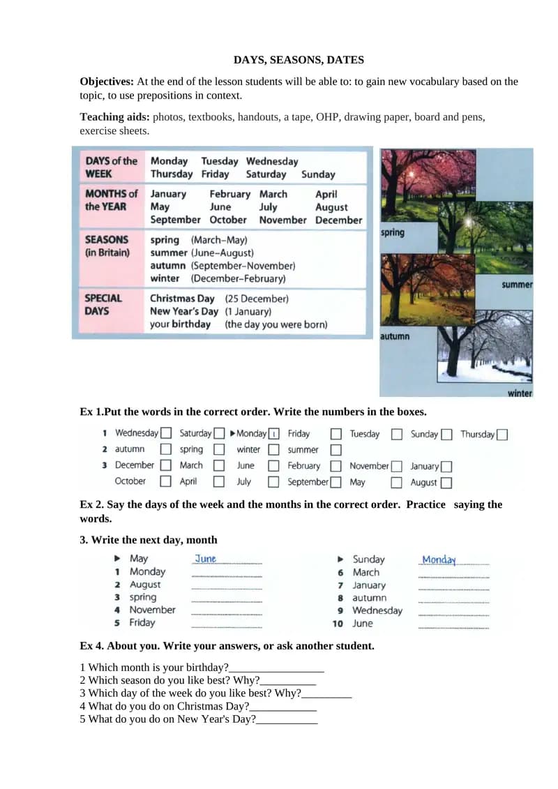 DAYS, SEASONS, DATES