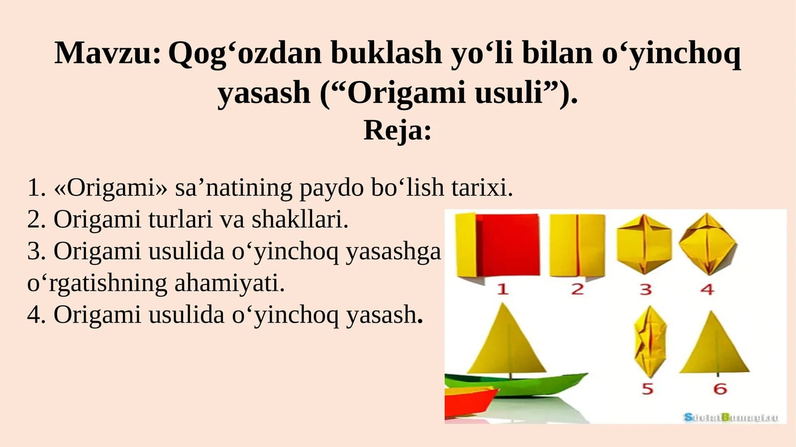 Qog‘ozdan buklash yo‘li bilan o‘yinchoq yasash (“Origami usuli”)