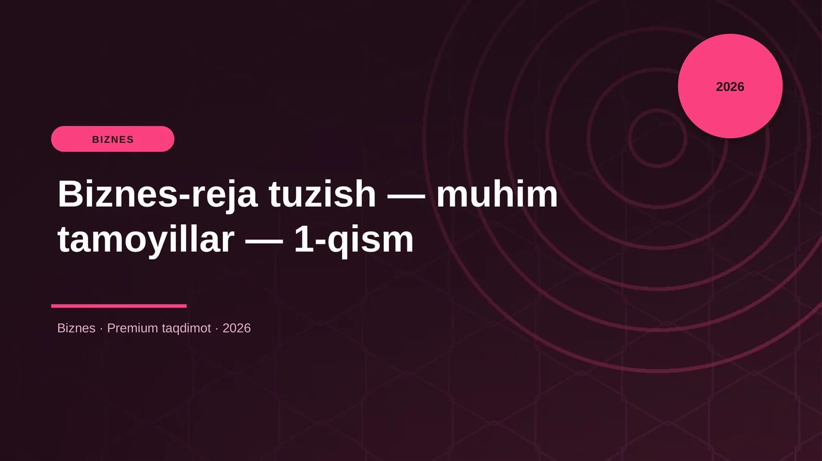 Biznes-reja tuzish — muhim tamoyillar — 1-qism
