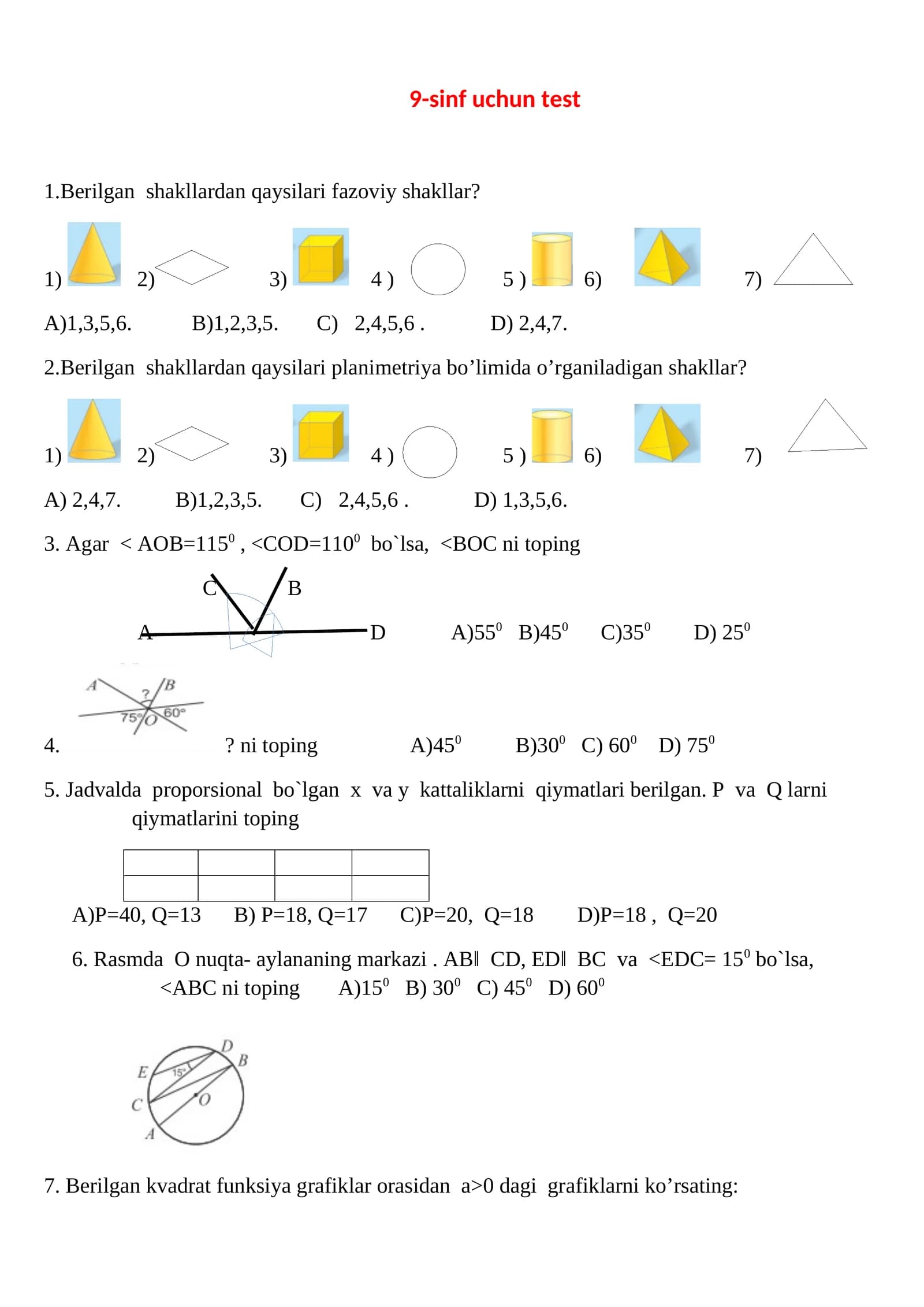 9-sinf uchun test