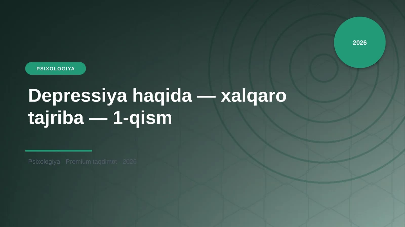Depressiya haqida — xalqaro tajriba — 1-qism