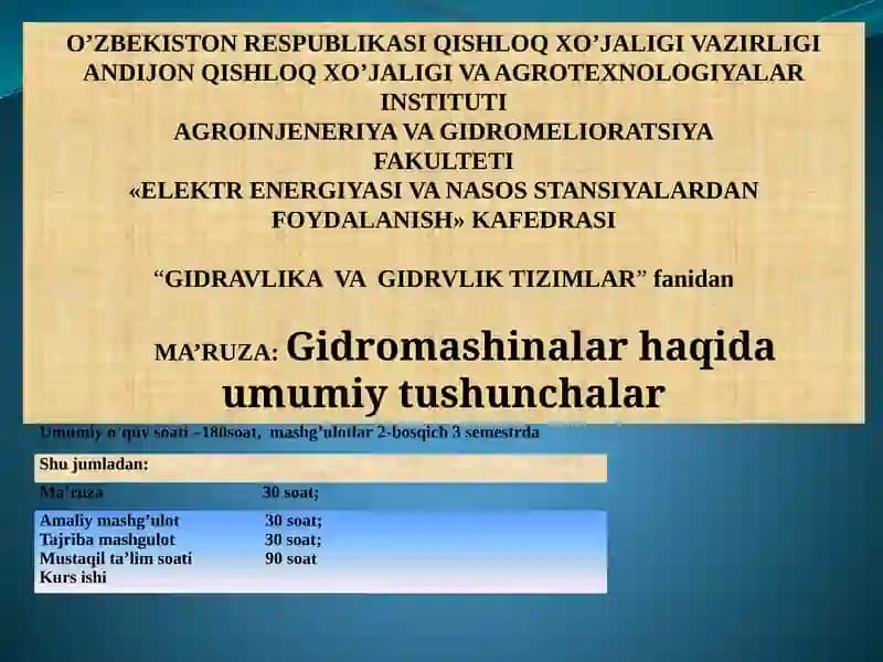 Gidromashinalar haqida umumiy tushunchalar