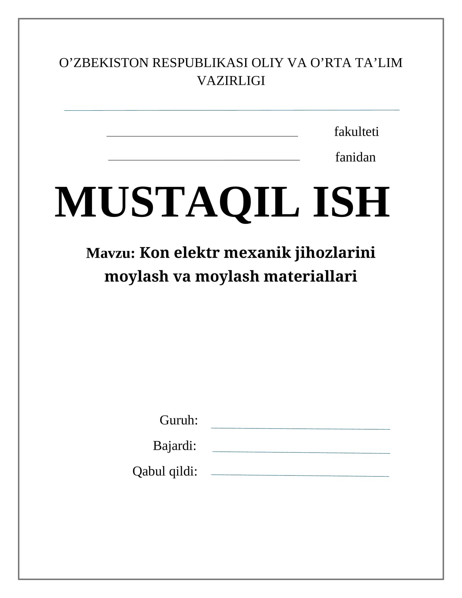 Kon elеktr mехanik jihozlarini moylash va moylash matеriallari