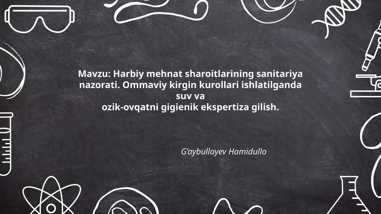 Harbiy mehnat sharoitlarining sanitariya nazorati. Ommaviy kirgin kurollari ishlatilganda suv va ozik-ovqatni gigienik ekspertiza gilish