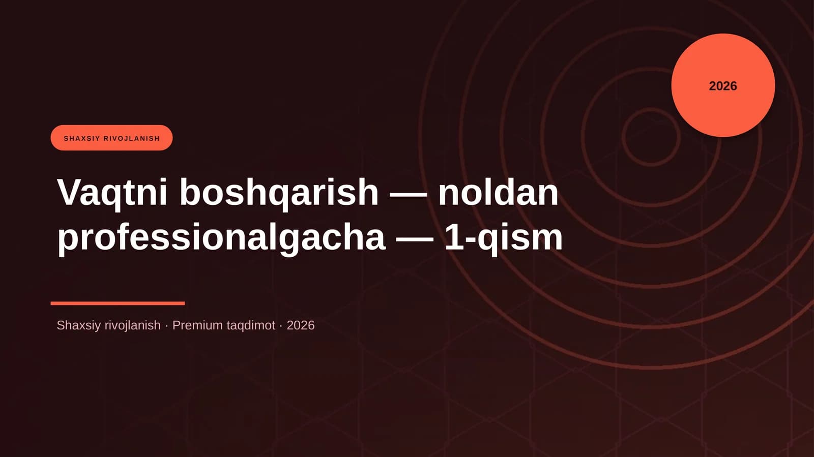 Vaqtni boshqarish — noldan professionalgacha — 1-qism