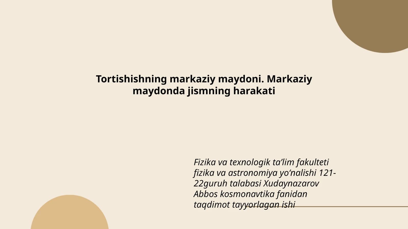 Xudaynazarov Abbos kosmonavtika fanidan taqdimot