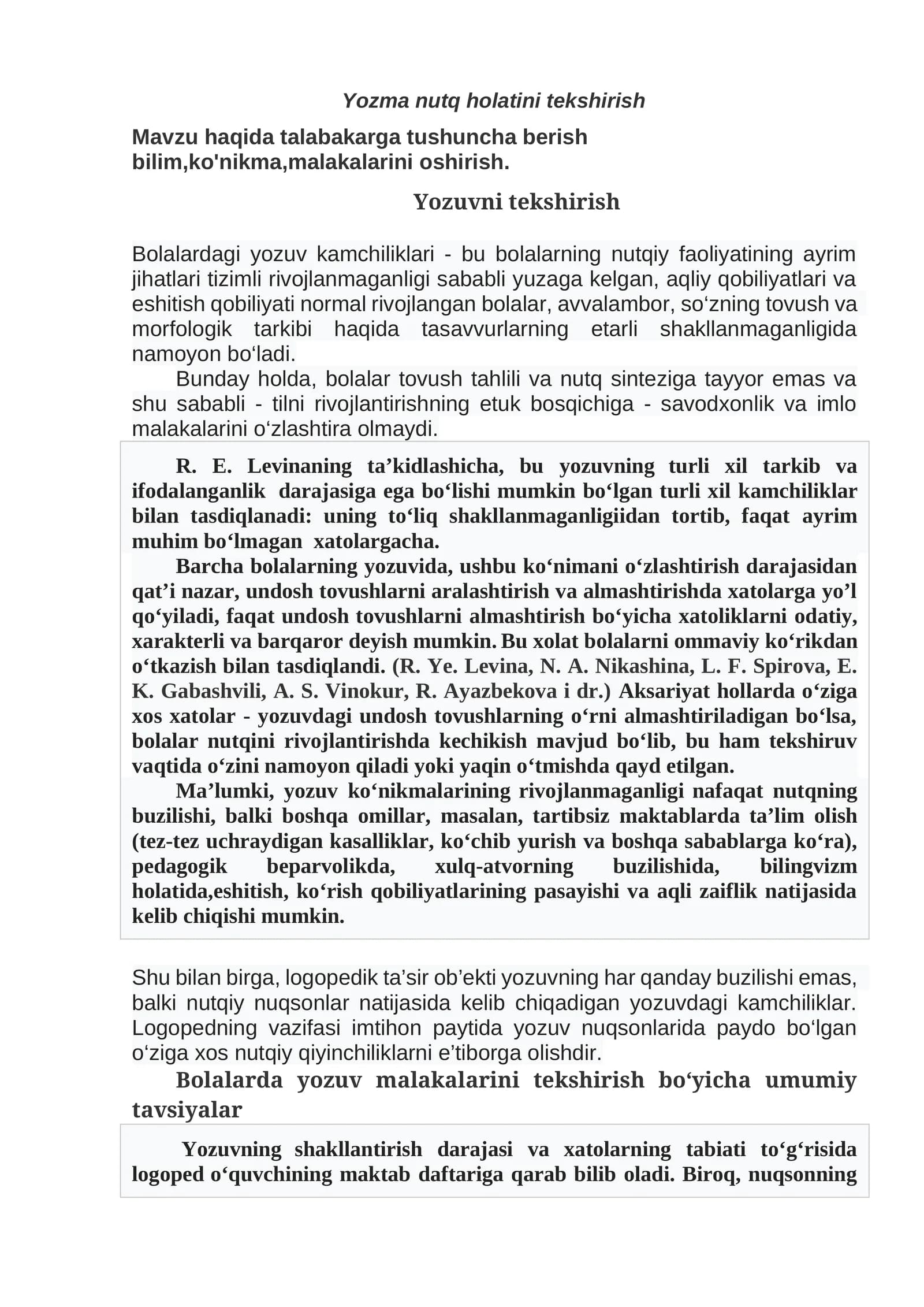Yozma nutq holatini tekshirish