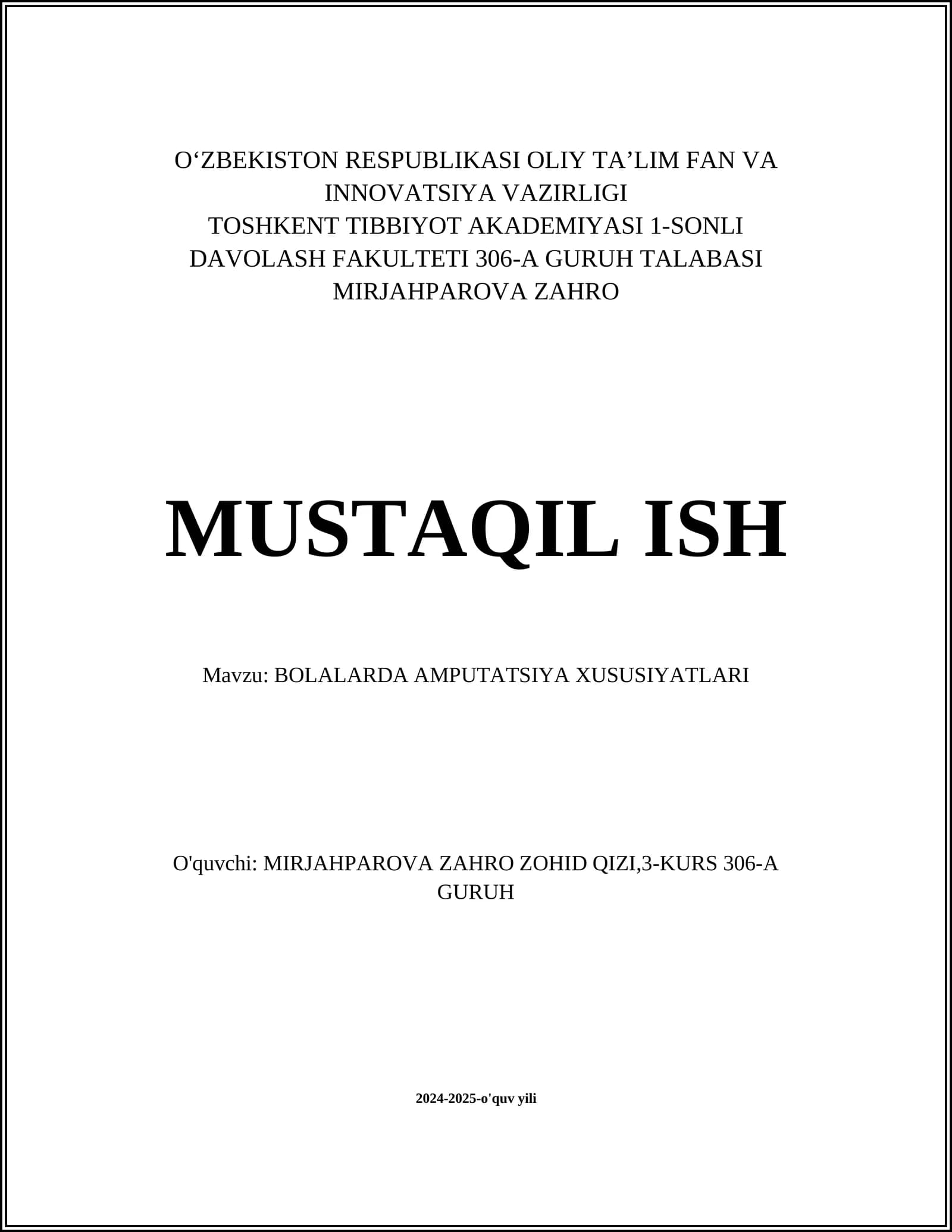 BOLALARDA AMPUTATSIYA XUSUSIYATLARI