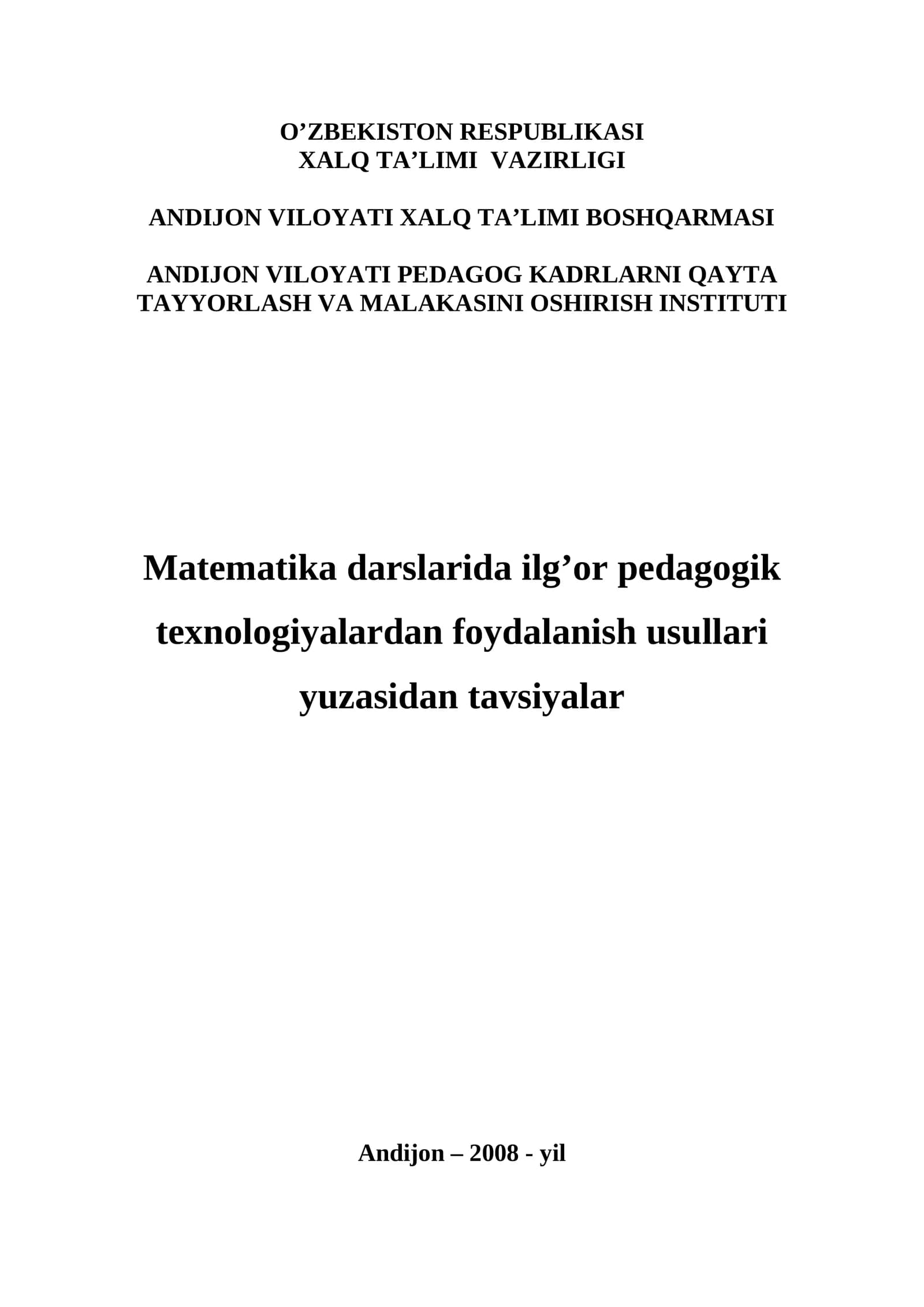 Matematika darslarida ilg’or pedagogik texnologiyalardan foydalanish usullari