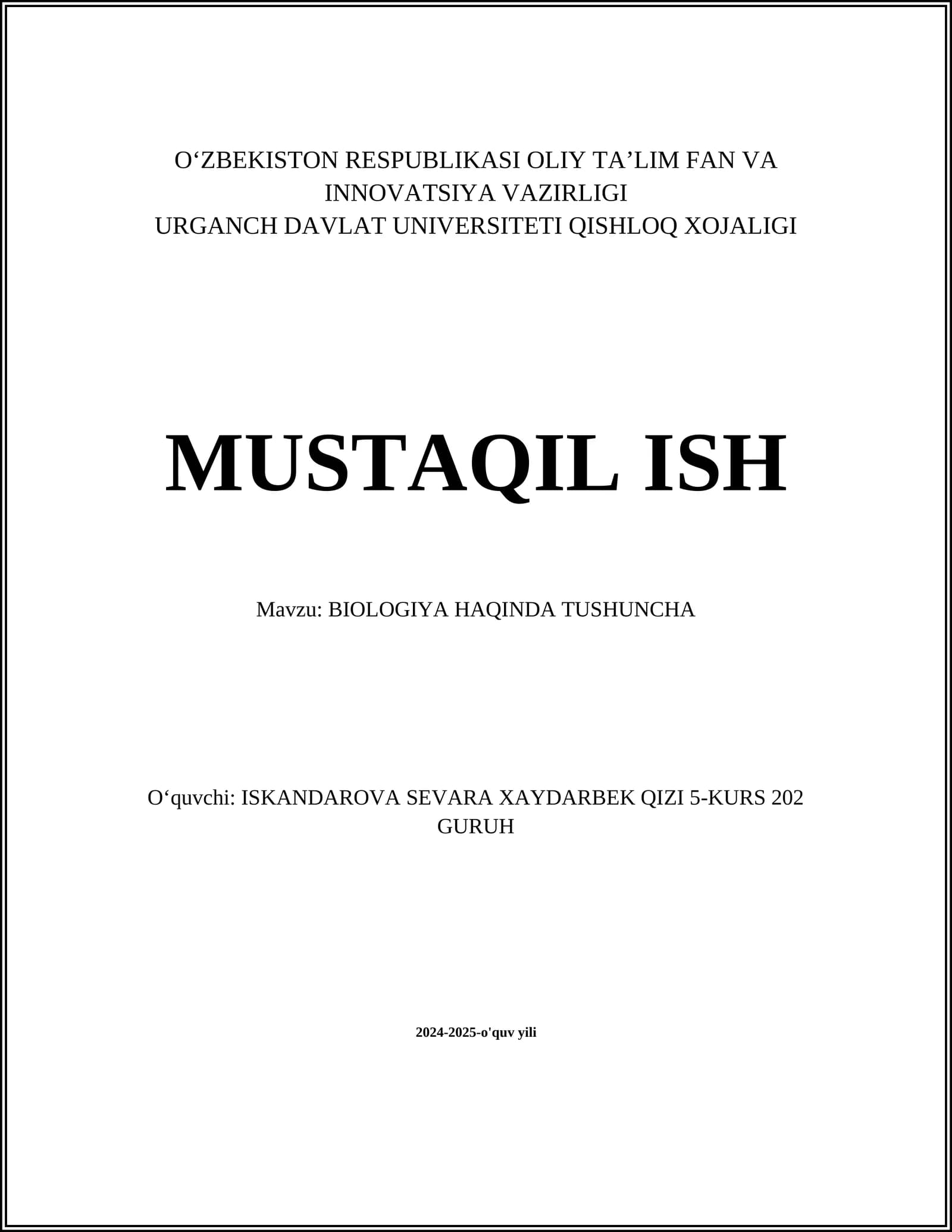 BIOLOGIYA HAQINDA TUSHUNCHA