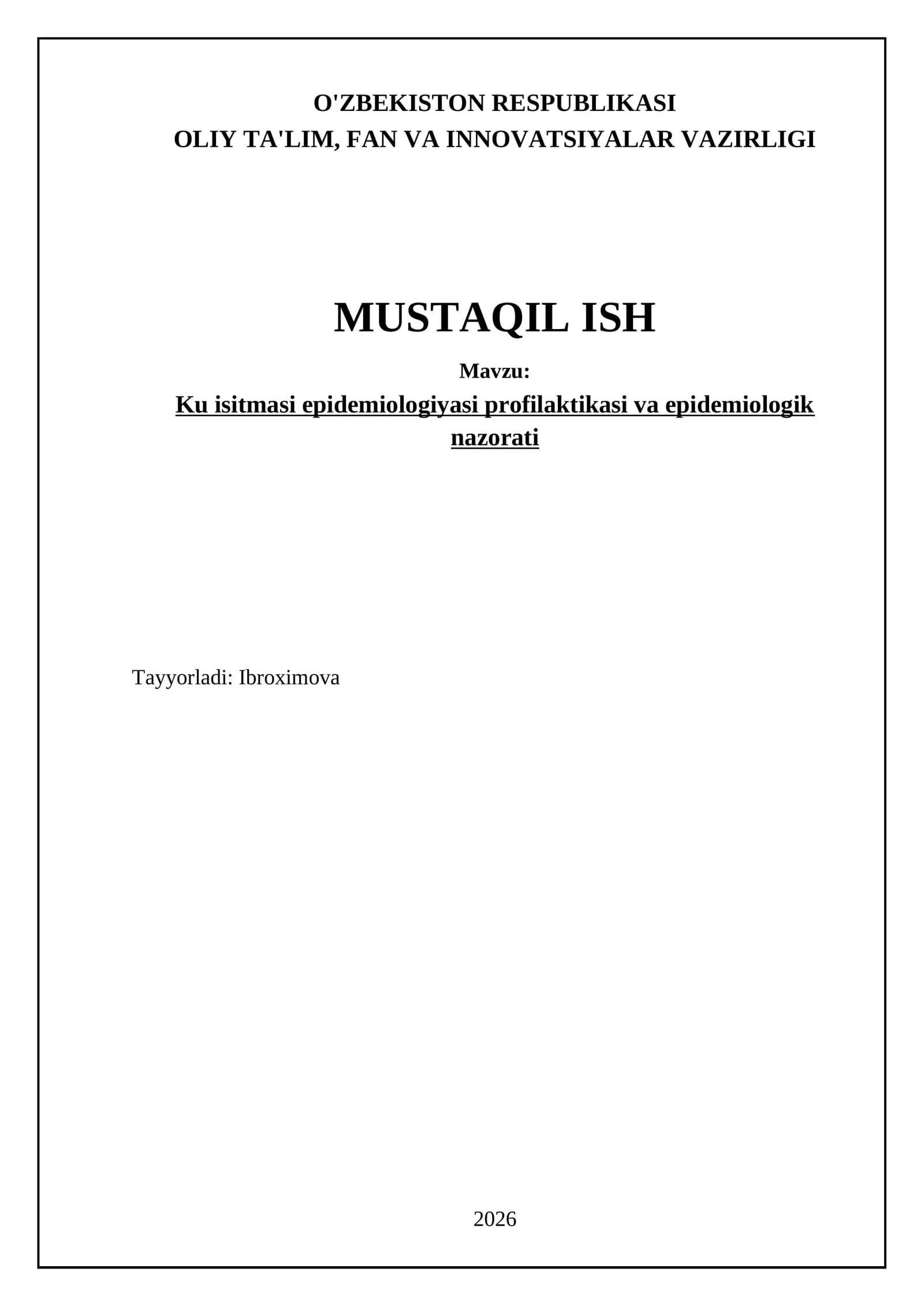 Ku isitmasi epidemiologiyasi profilaktikasi va epidemiologik nazorati