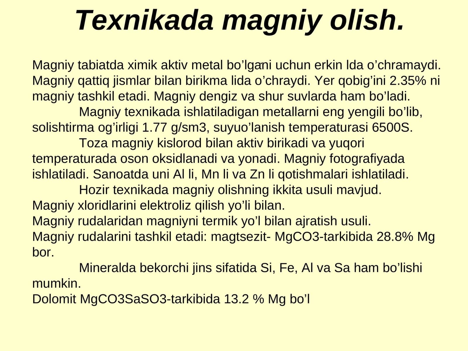 Texnikada magniy olish