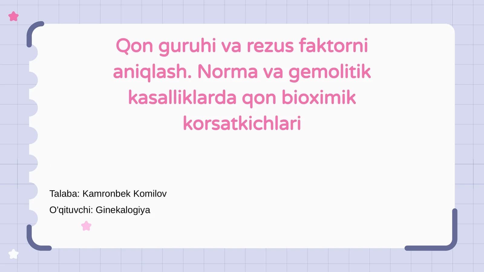 Qon guruhi va rezus faktorni aniqlash. Norma va gemolitik kasalliklarda qon bioximik korsatkichlari