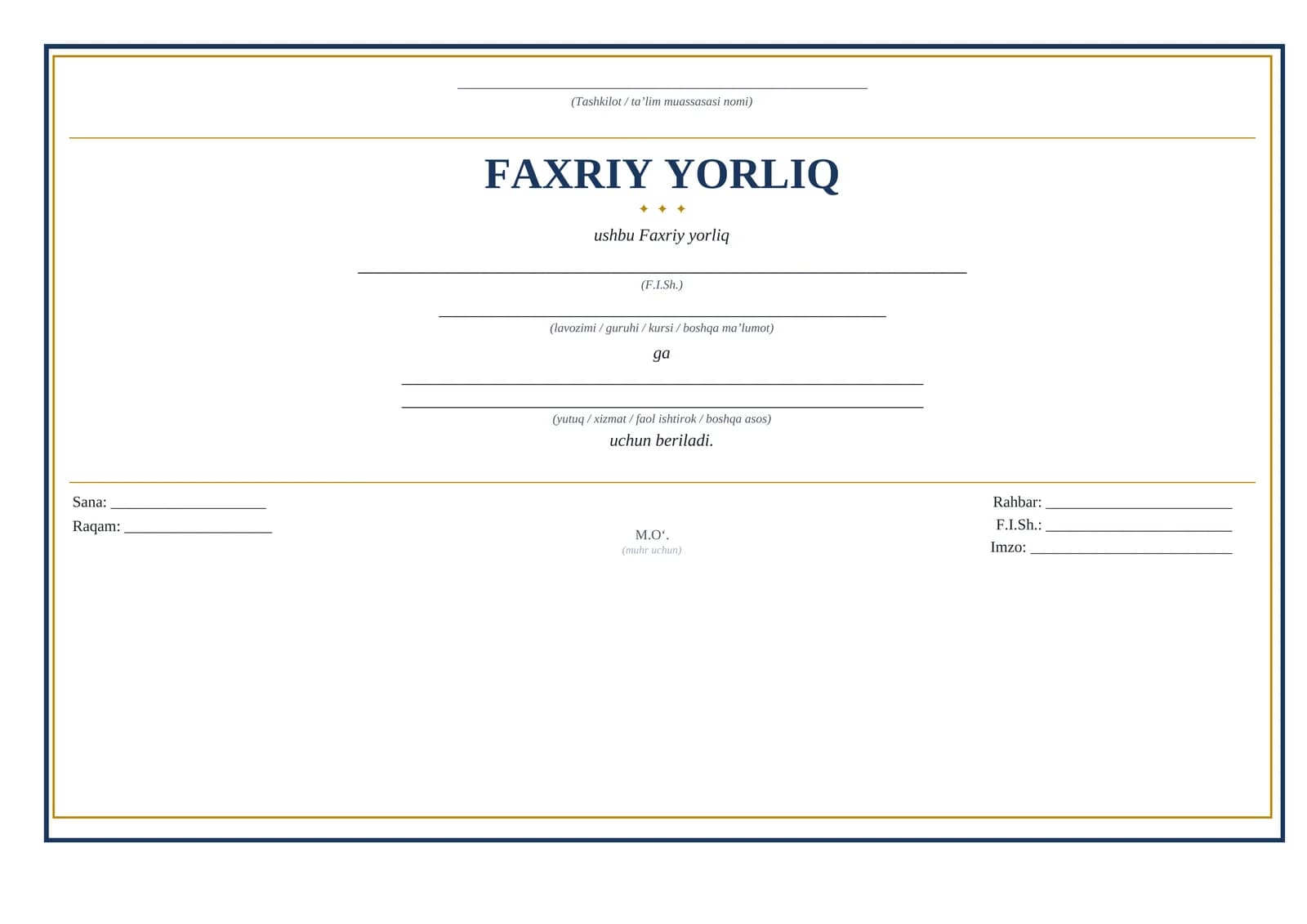 FAXRIY YORLIQ blankasi