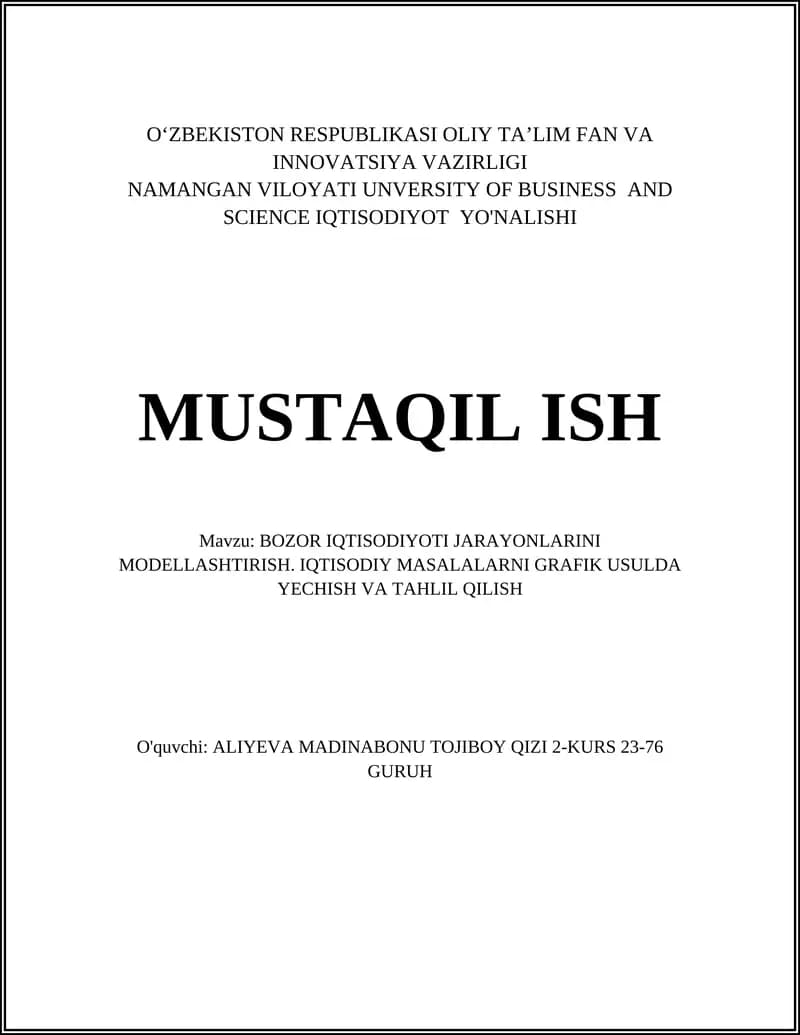 Bozor Iqtisodiyoti Jarayonlarini Modellashtirish