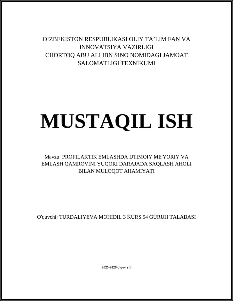 PROFILAKTIK EMLASHDA IJTIMOIY ME'YORIY VA EMLASH QAMROVINI YUQORI DARAJADA SAQLASH AHOLI BILAN MULOQOT AHAMIYATI