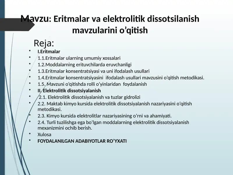 Eritmalar va elektrolitik dissotsilanish
