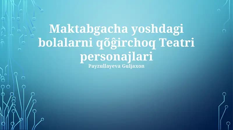 Maktabgacha yoshdagi bolalarni qo'g'irchoq Teatri personajlari