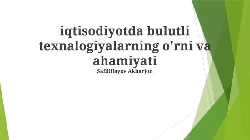 Bulut Texnologiyalarining Iqtisodiyotdagi O'rni