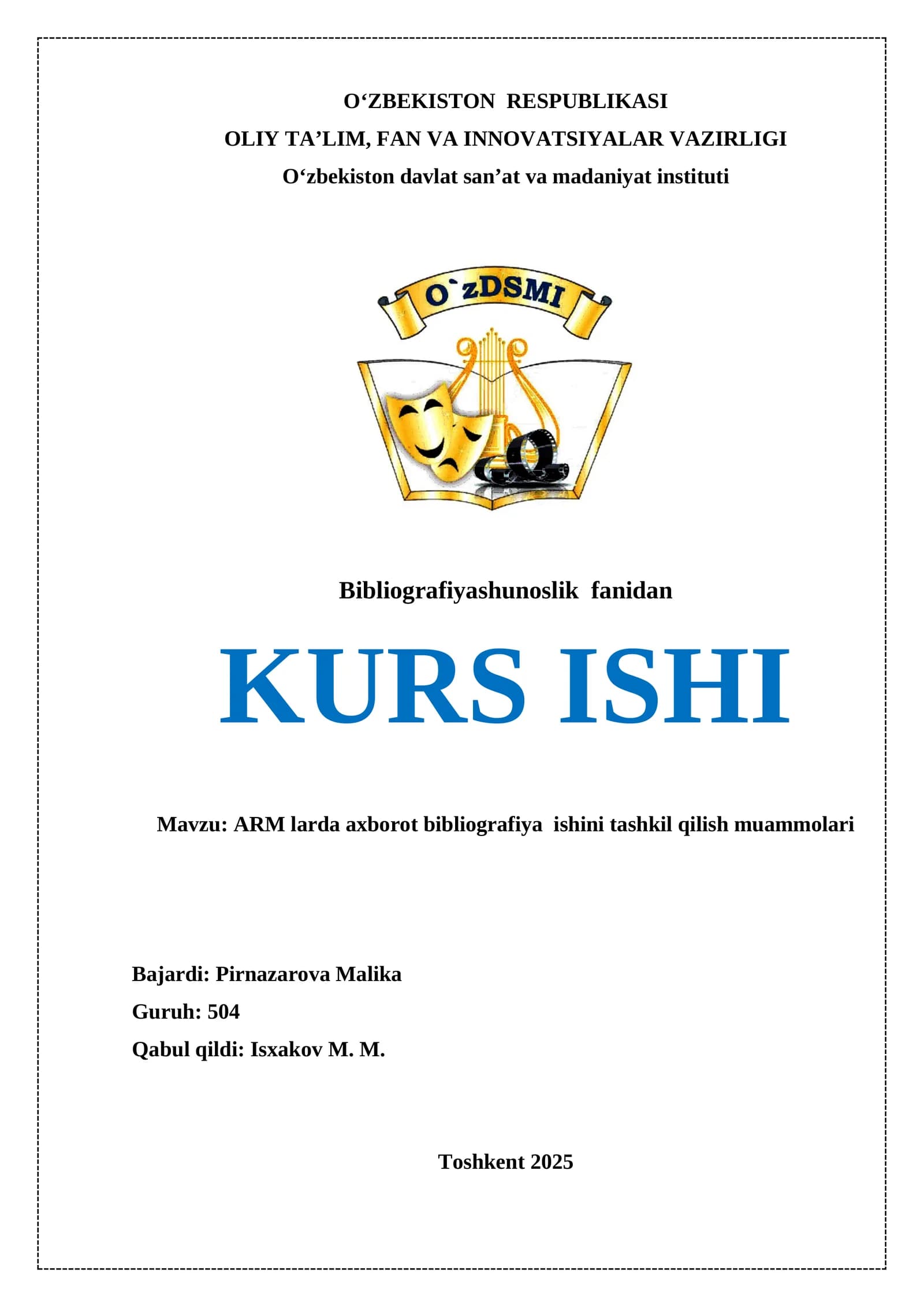 ARM larda axborot bibliografiya ishini tashkil qilish muammolari