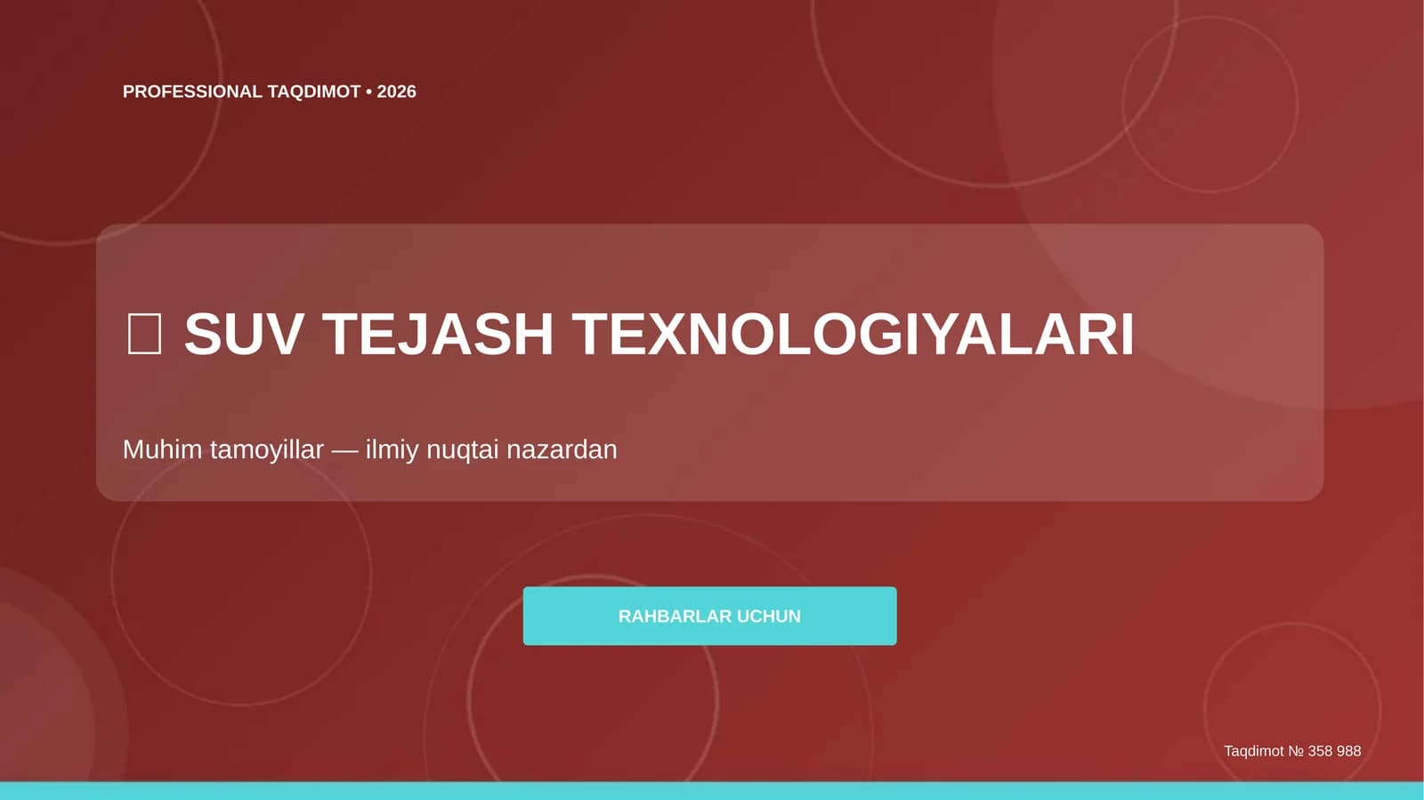 SUV TEJASH TEXNOLOGIYALARI: Muhim tamoyillar