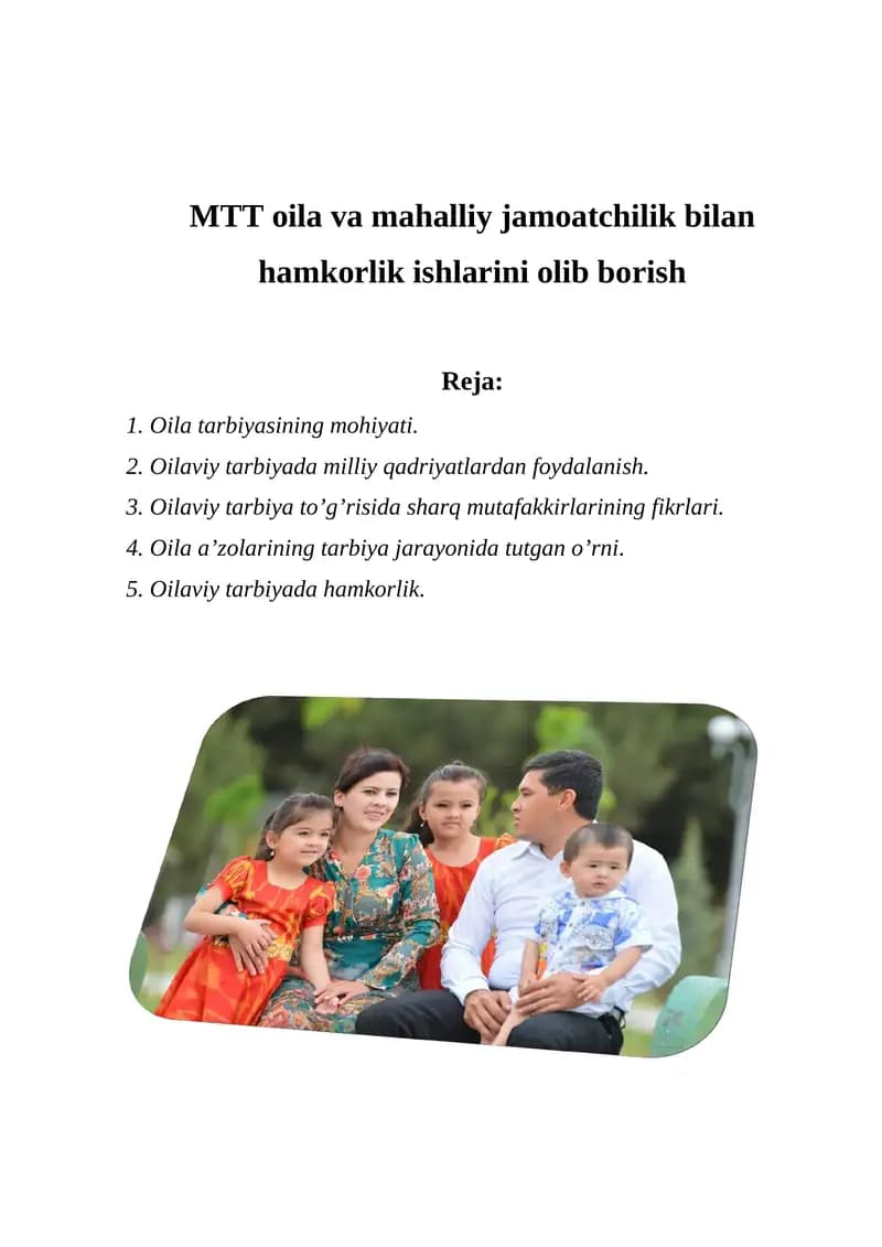 MTT oila va mahalliy jamoatchilik bilan hamkorlik ishlarini olib borish
