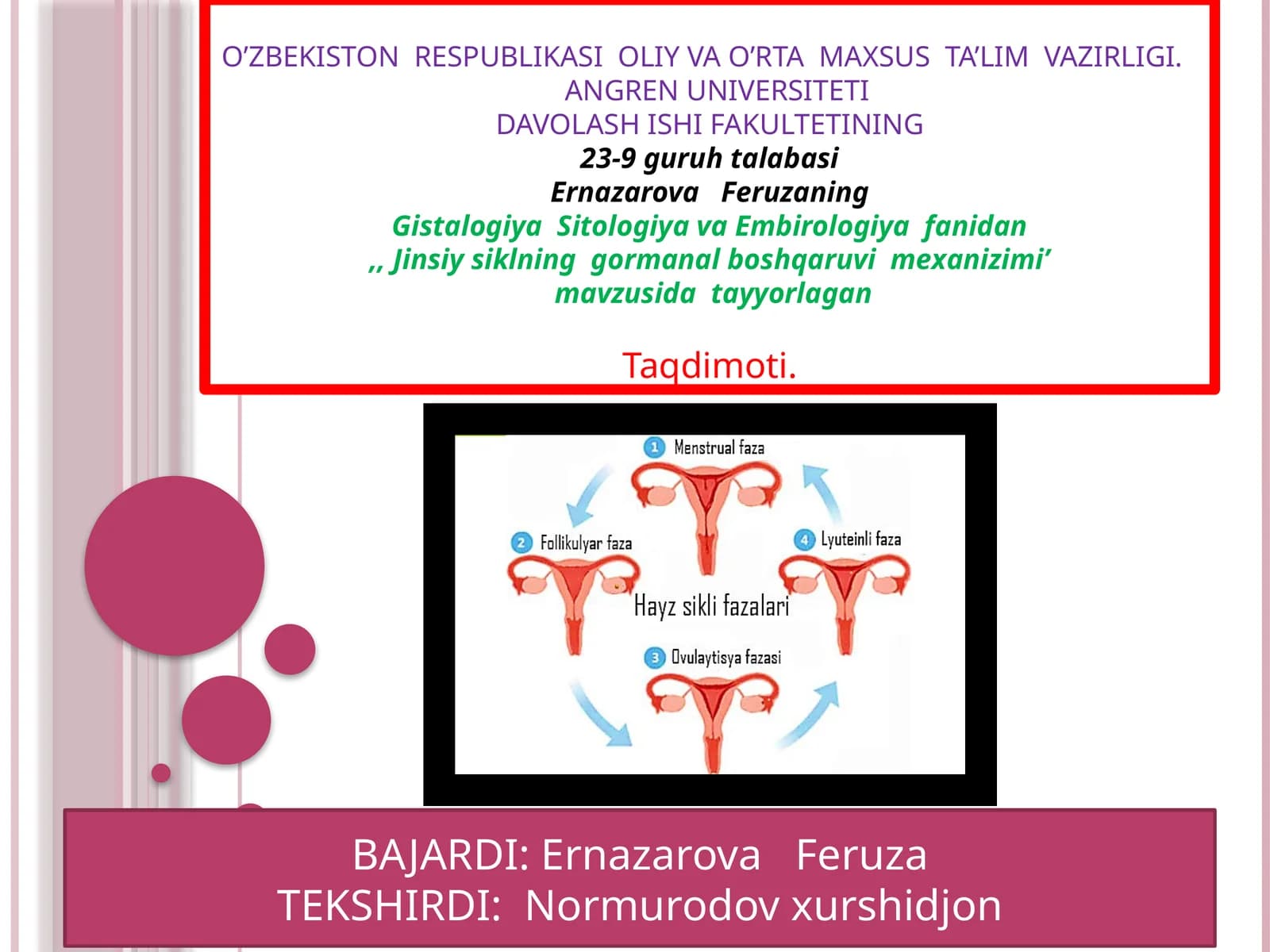 Jinsiysiklninggormanalboshqaruvimexanizimi
