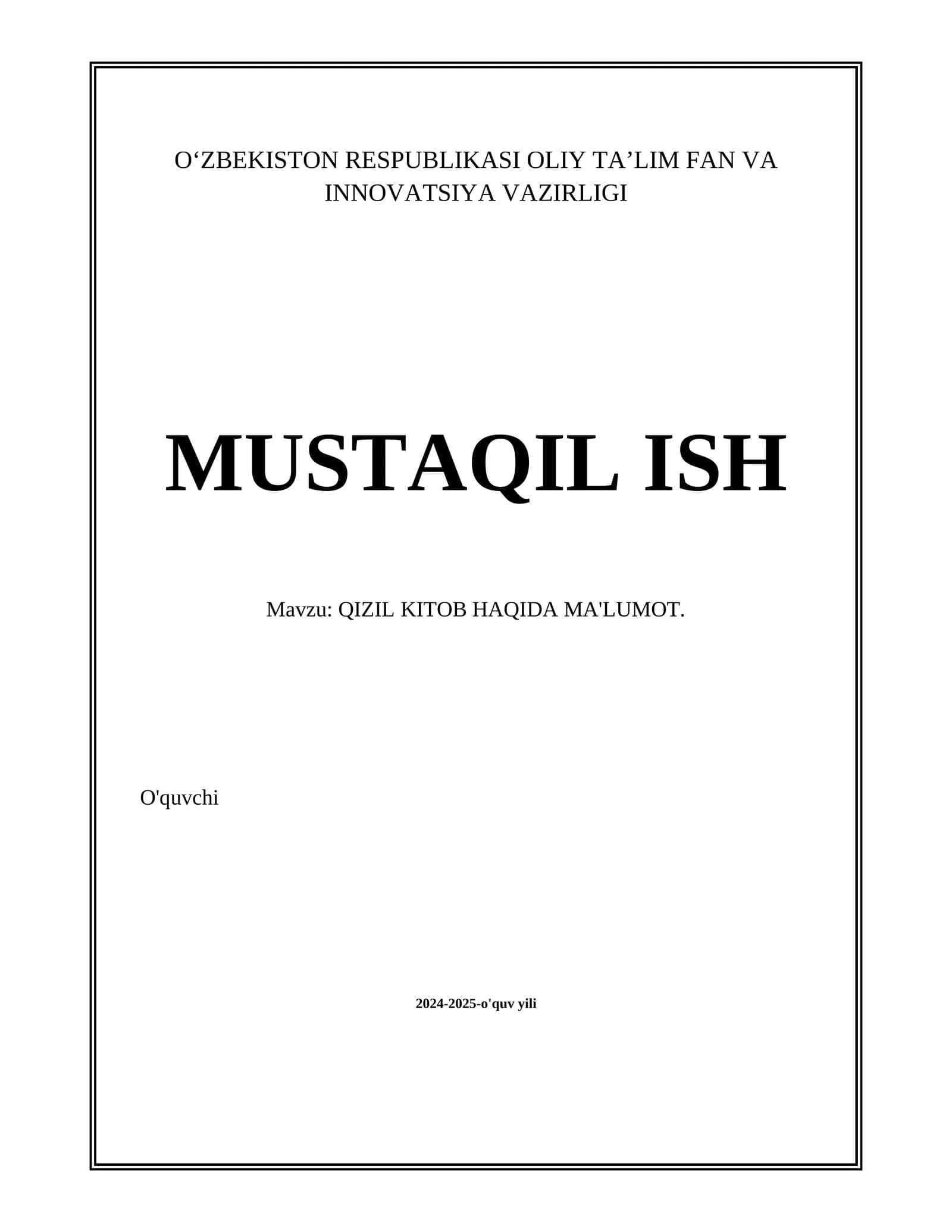 Qizil Kitob Haqida Ma'lumot