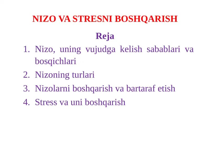 NIZO VA STRESNI BOSHQARISH
