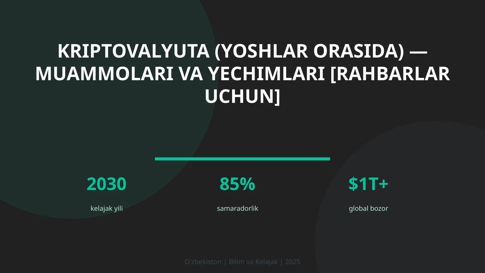 KRIPTOVALYUTA (YOSHLAR ORASIDA) — MUAMMOLARI VA YECHIMLARI [RAHBARLAR UCHUN]