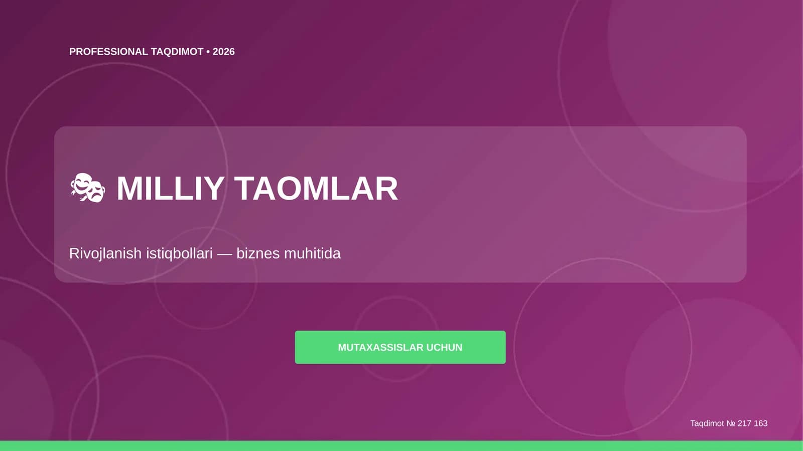 Milliy Taomlar: Rivojlanish Istiqbollari (Biznes Muhitida) [Mutaxassislar Uchun]