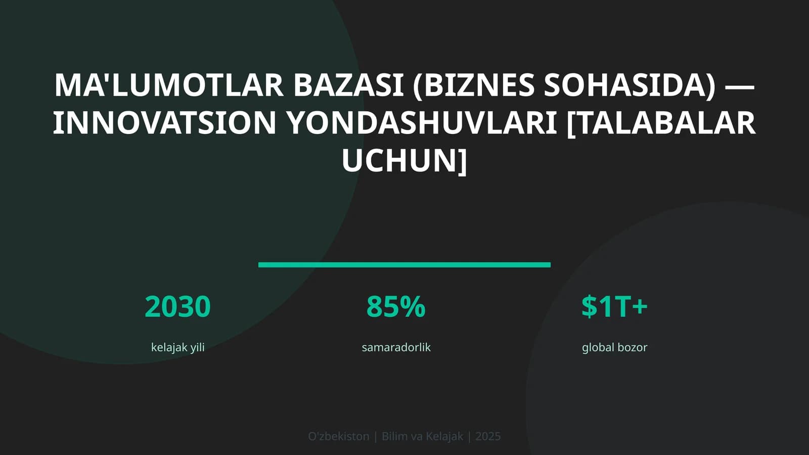 Ma'lumotlar bazasi (biznes sohasida) — innovatsion yondashuvlari [talabalar uchun]
