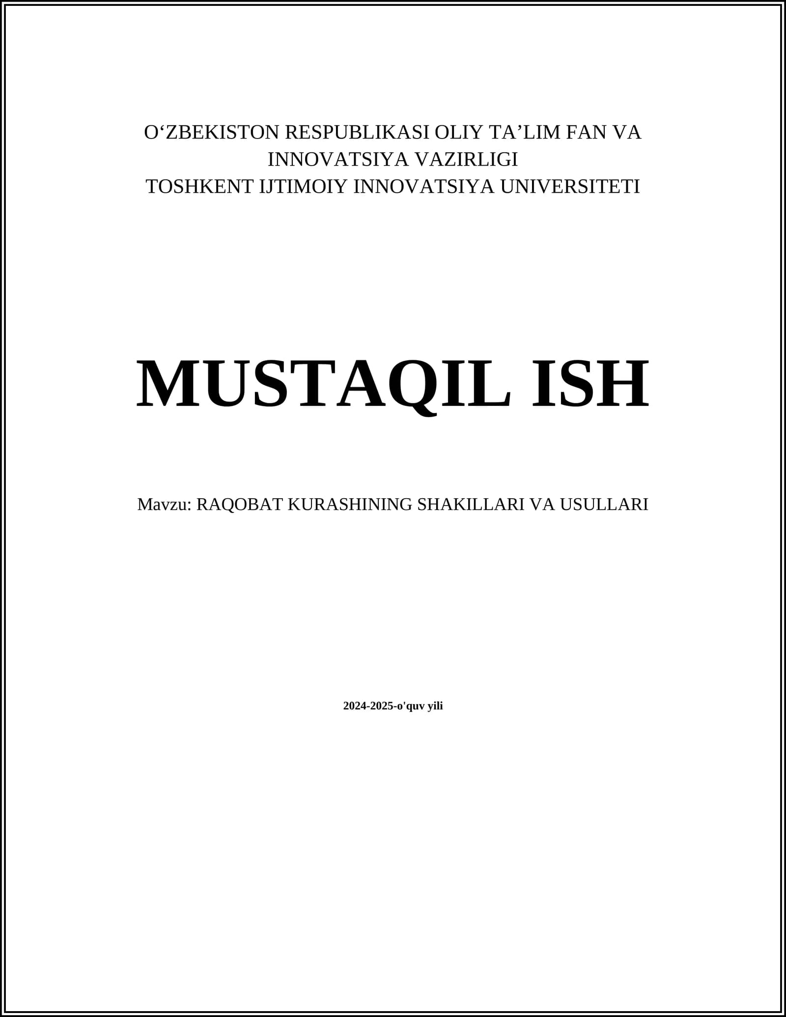 RAQOBAT KURASHINING SHAKILLARI VA USULLARI