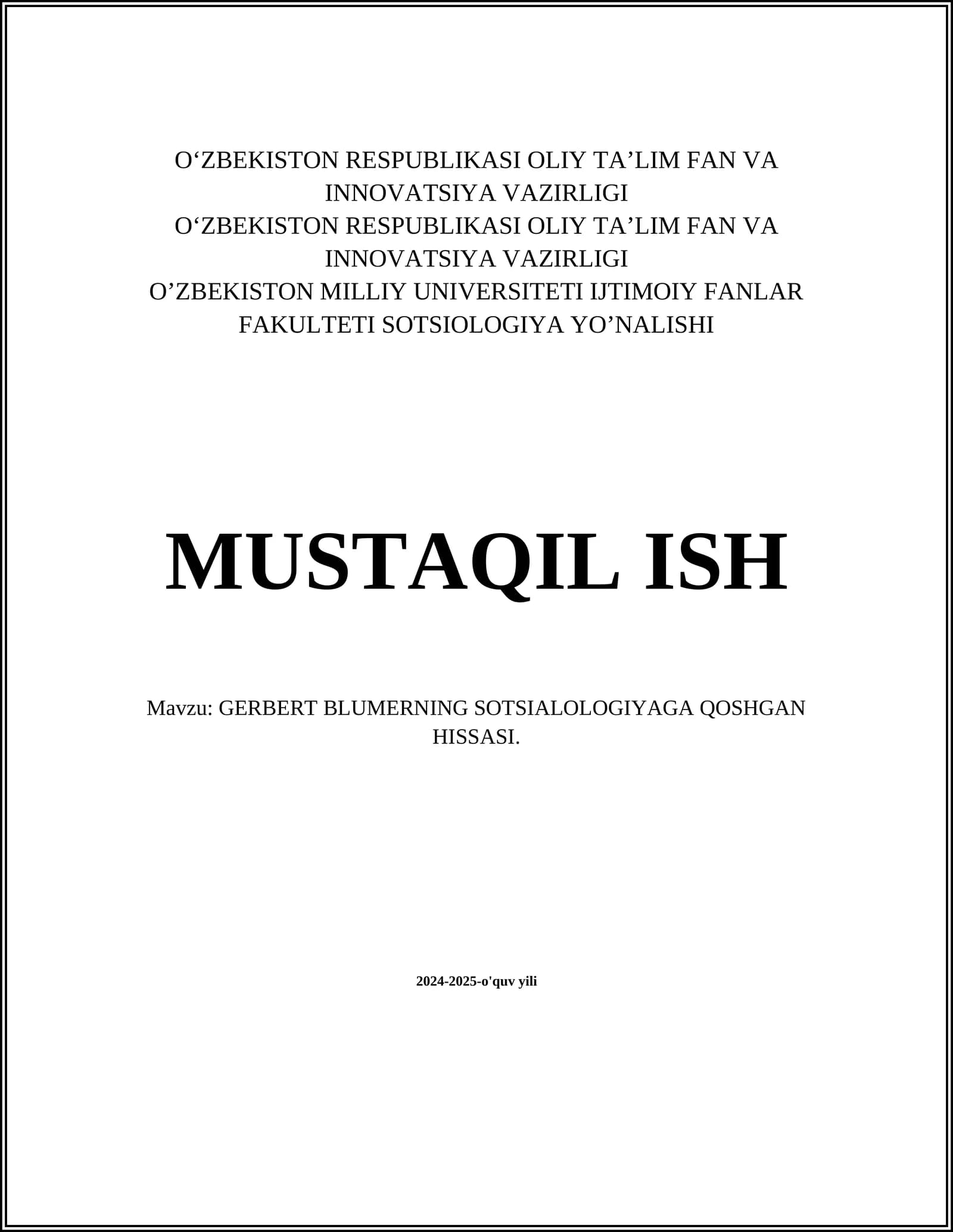 GERBERT BLUMERNING SOTSIALOLOGIYAGA QOSHGAN HISSASI
