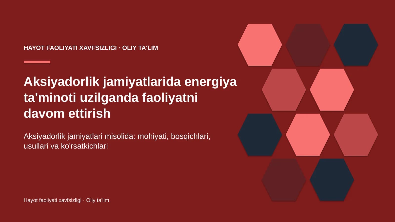 Aksiyadorlik jamiyatlarida energiya ta'minoti uzilganda faoliyatni davom ettirish